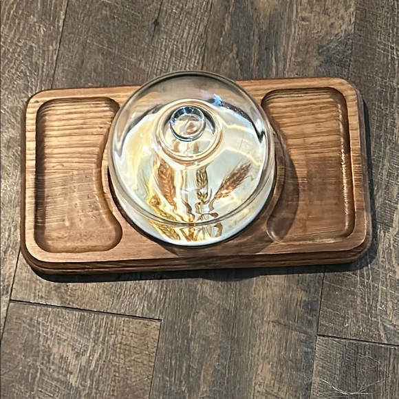 Vintage Goodwood Harvest Wheat Teak Cheese Board Serving Tray With Glass Dome - Picture 1 of 9
